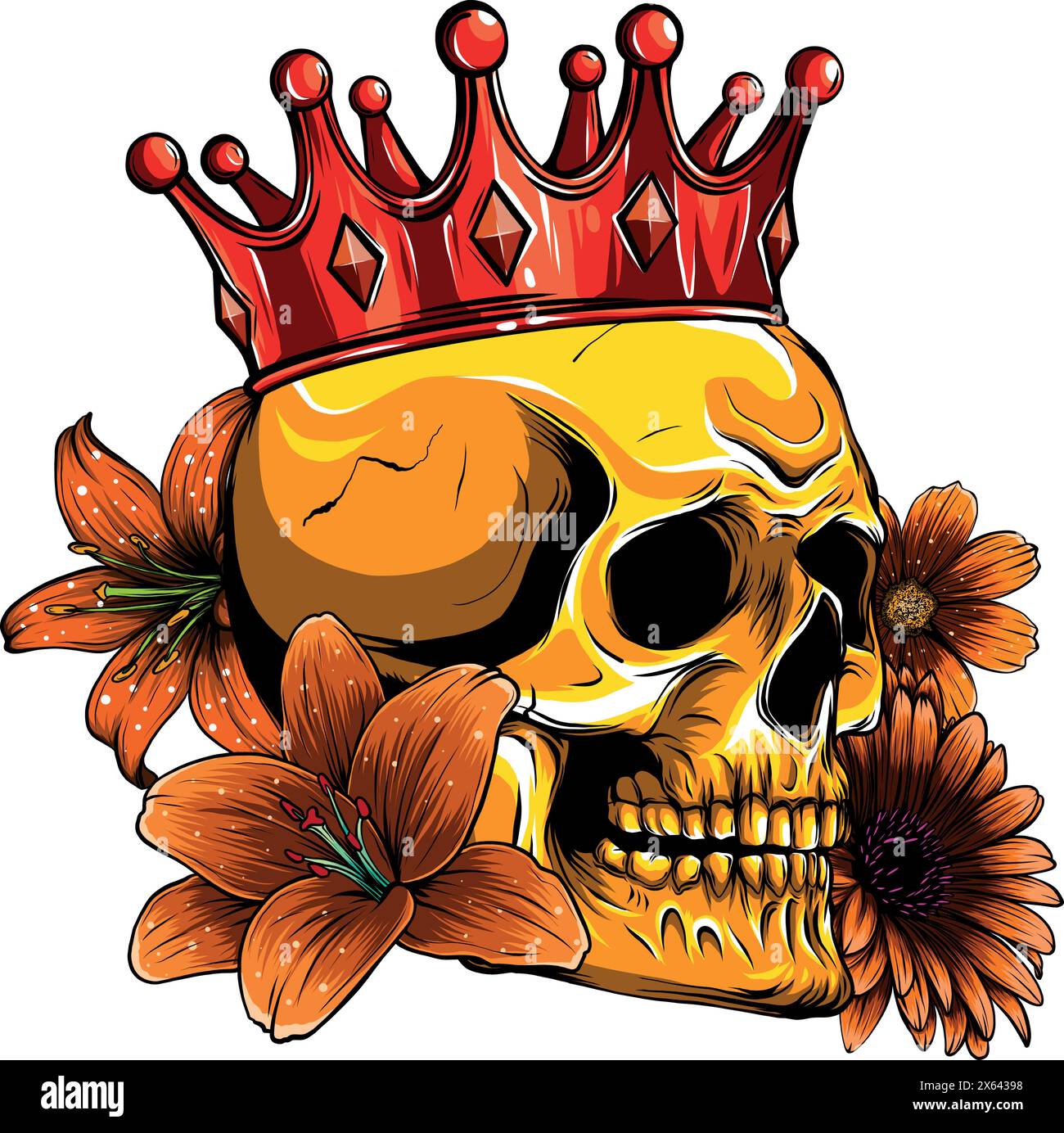 vector illustration skull wearing a king crown on white background ...