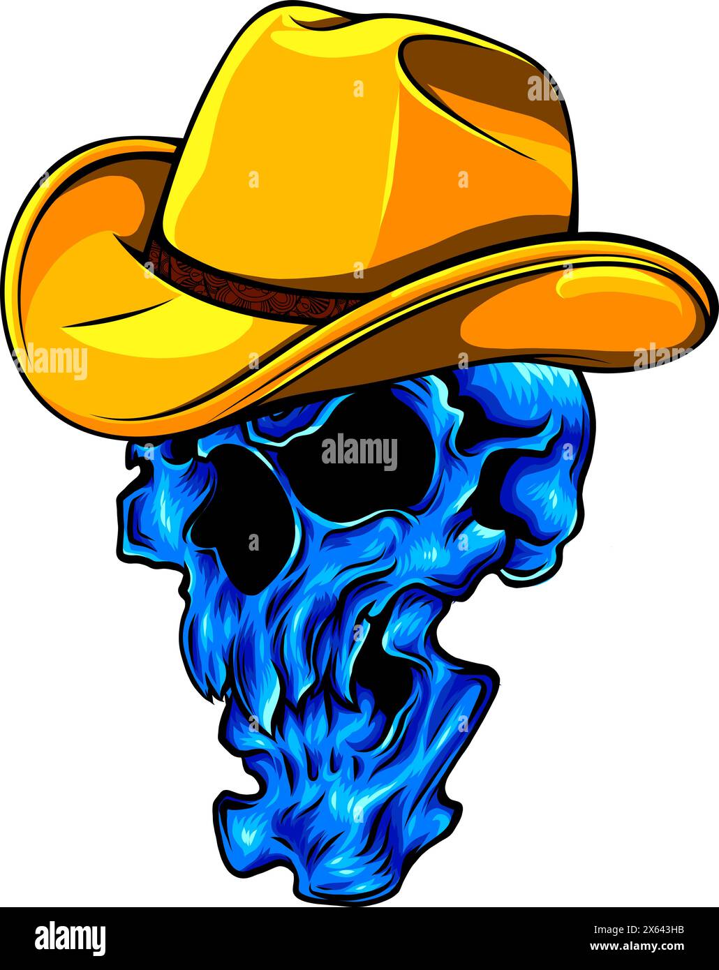 vector illustration of Skull cowboy on white background. digital hand draw Stock Vector