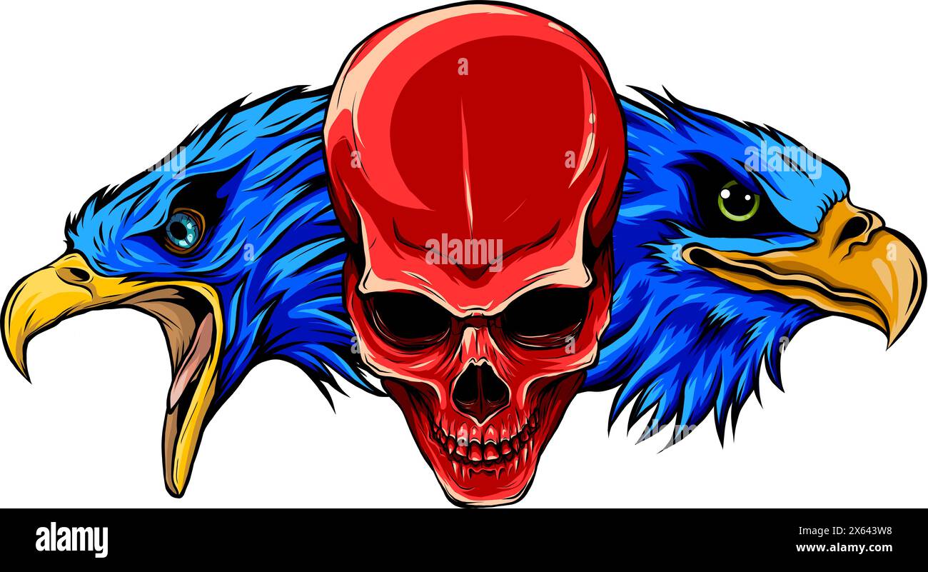 head eagle birdswith skull illustration on white background Stock Vector