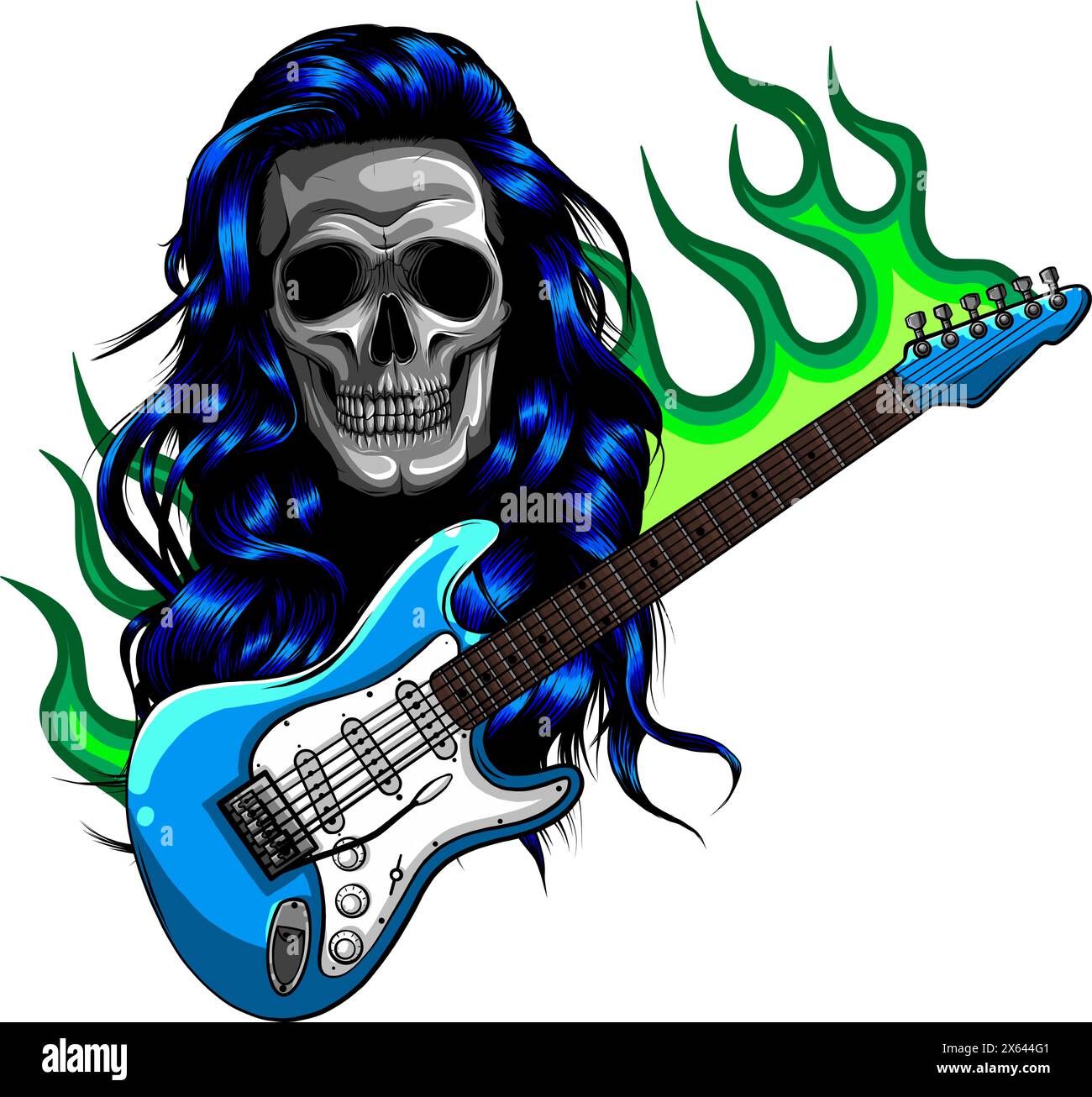 vector skull illustration playing a guitar on white background Stock ...