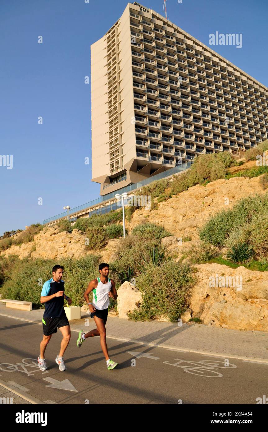 The beautiful seafront promenade below the Hilton hotel in Tel-Aviv, Israel. Stock Photo