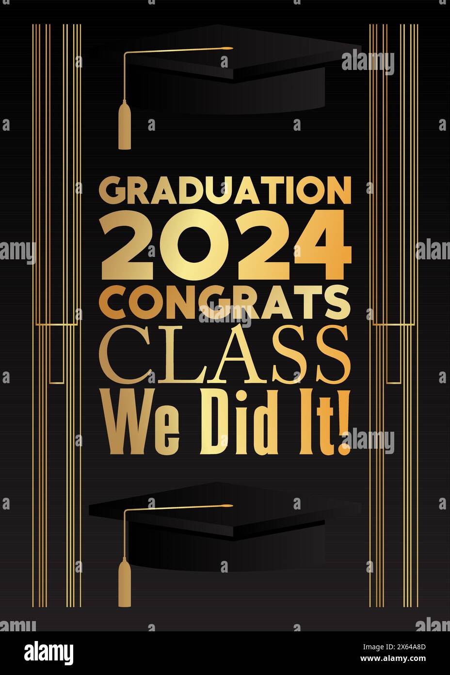 Black and gold class of 2024 Graduation design template. Vintage party ...