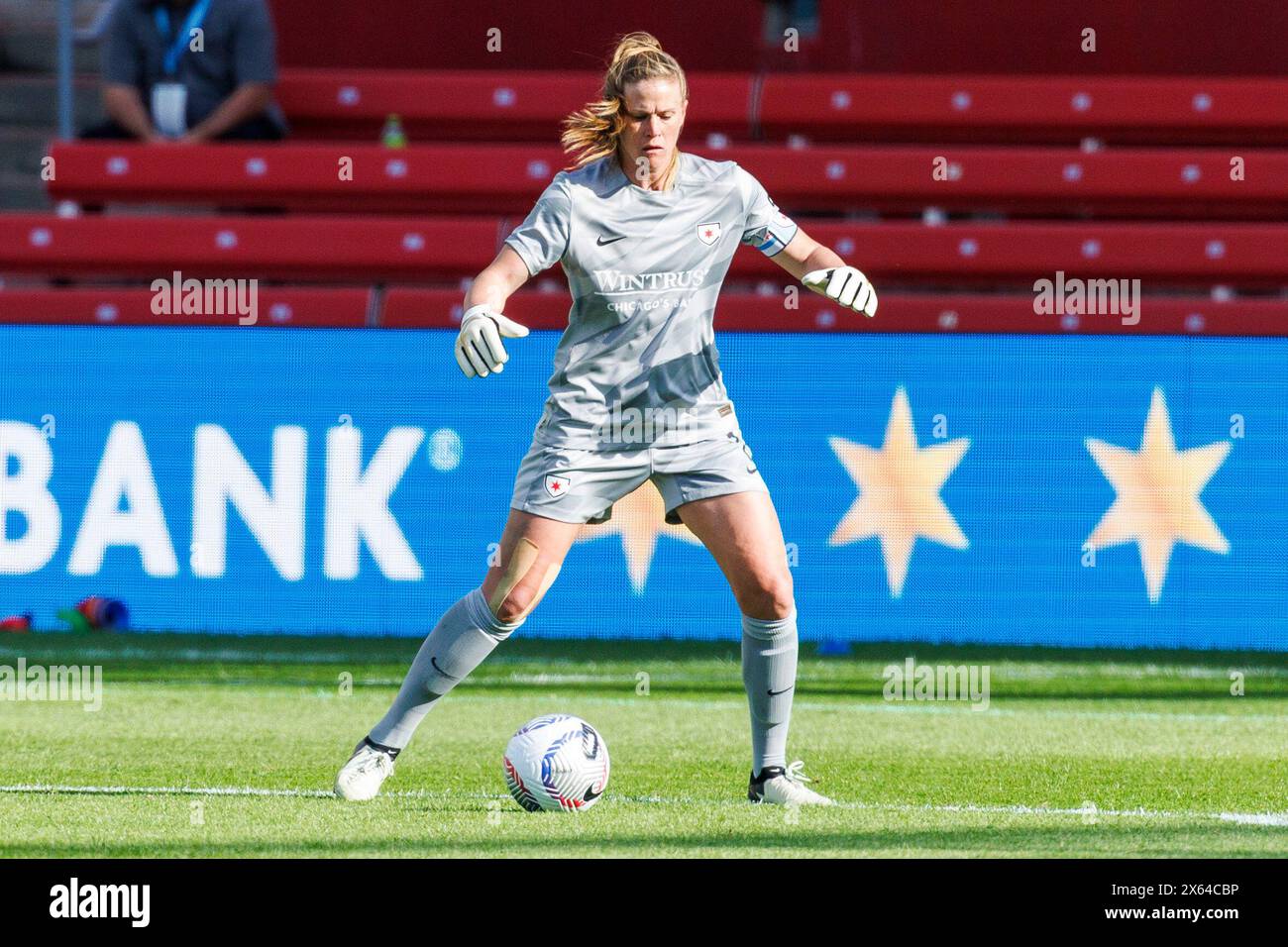 Bridgeview, Illinois, USA. 12th May, 2024. Chicago Red Stars goalkeeper Alyssa Naeher (1) during NWSL Soccer match action between the Utah Royals FC and Chicago Red Stars at SeatGeek Stadium in Bridgeview, Illinois. John Mersits/CSM/Alamy Live News Stock Photo