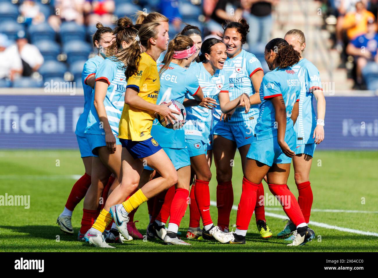 Bridgeview, Illinois, USA. 12th May, 2024. Chicago Red Stars celebrate goal during NWSL Soccer match action between the Utah Royals FC and Chicago Red Stars at SeatGeek Stadium in Bridgeview, Illinois. John Mersits/CSM/Alamy Live News Stock Photo