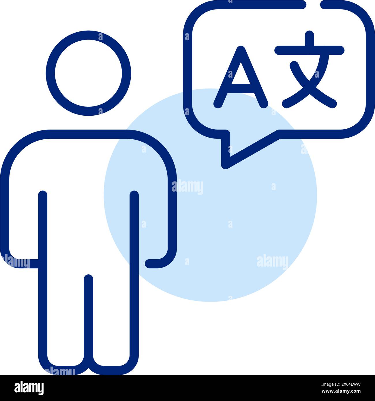 Person with languages speech bubble. Multilingual professional. Pixel perfect, editable stroke vector icon Stock Vector