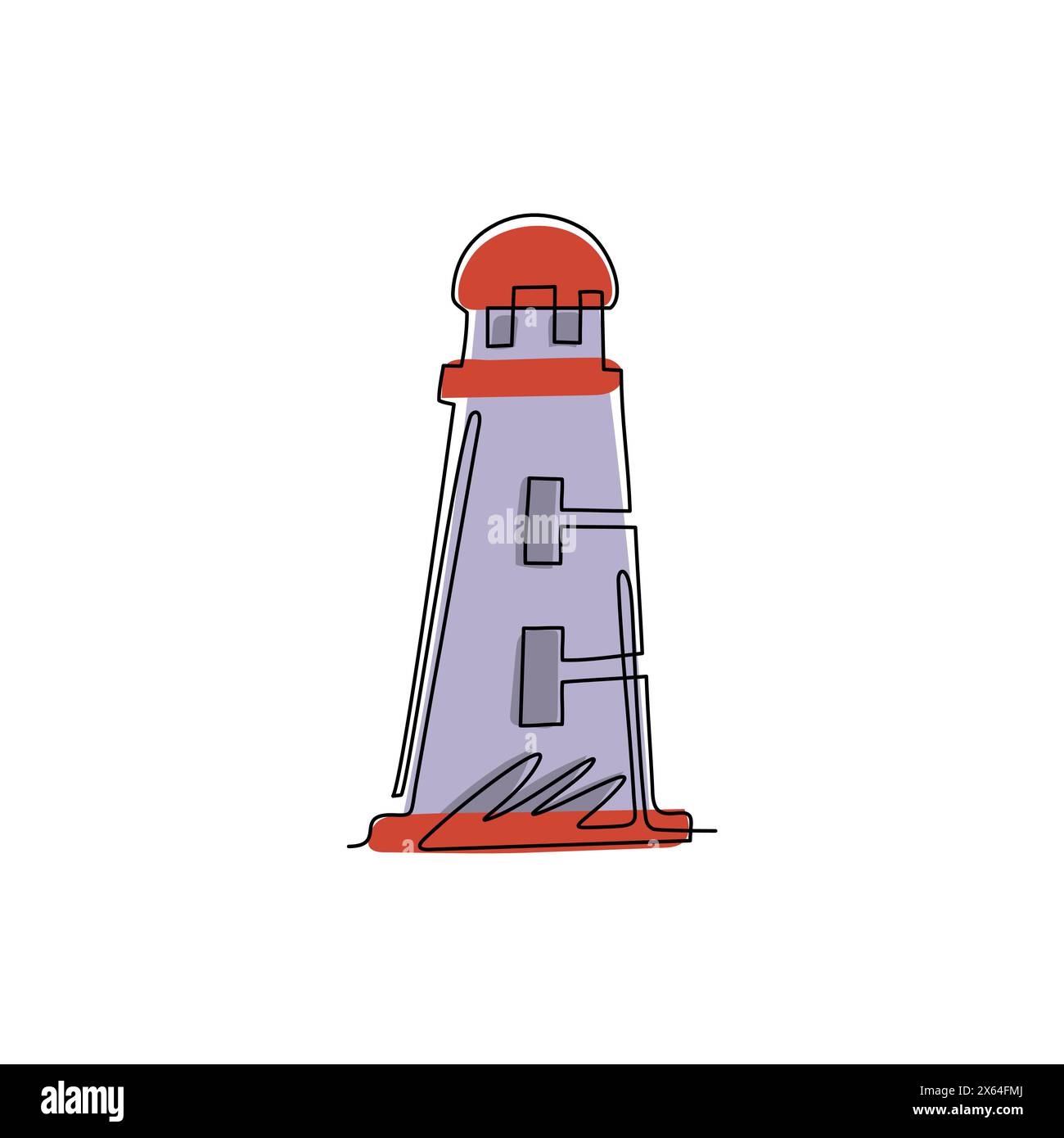 Single one line drawing lighthouse, beacon logo icon. Modern linear simple logotype template for poster banner. Lighthouses and ocean waves. Continuou Stock Vector
