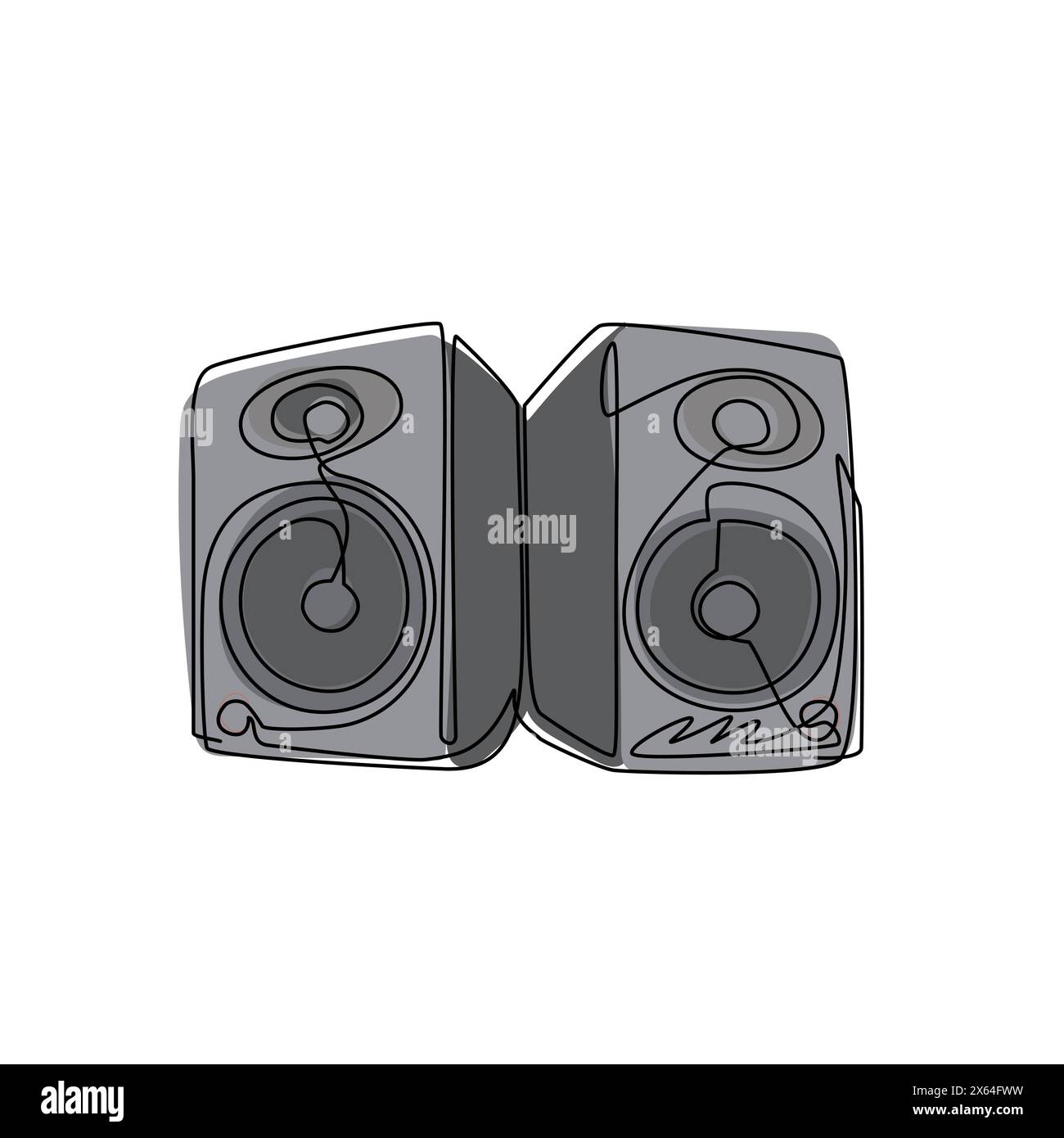 Continuous one line drawing music system speakers with icon logo. Musical equipment grunge image of speaker flat design elements banner poster. Single Stock Vector