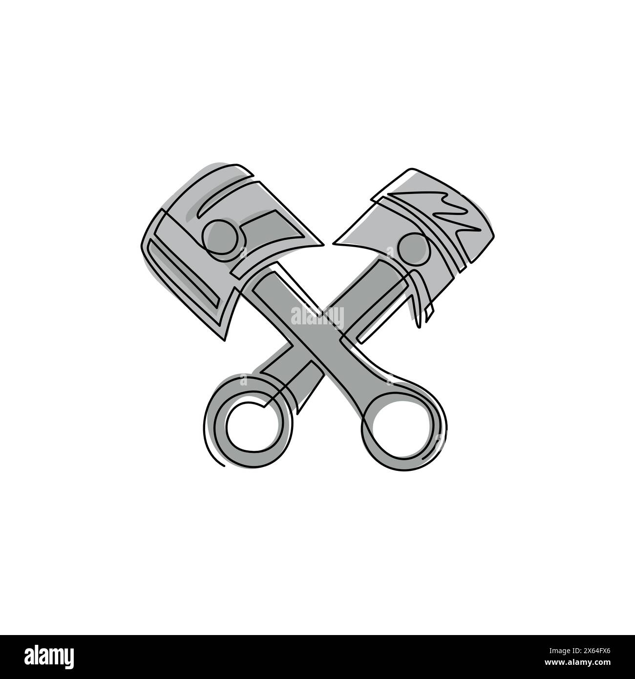 Continuous one line drawing two crossed piston icon. Advertises repair