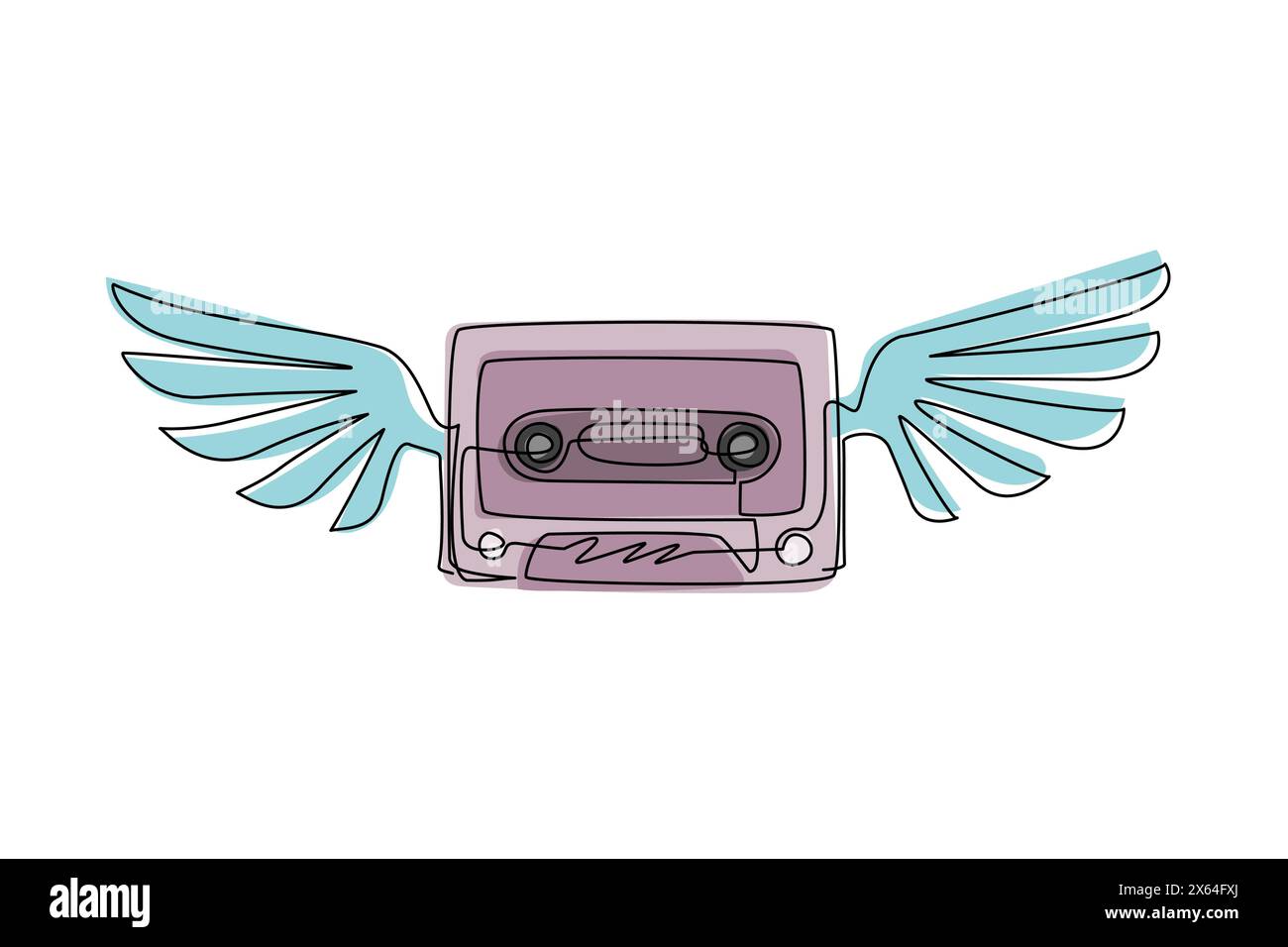Single one line drawing retro cassette with wings sticker icon Single one line drawing retro cassette with wings sticker icon