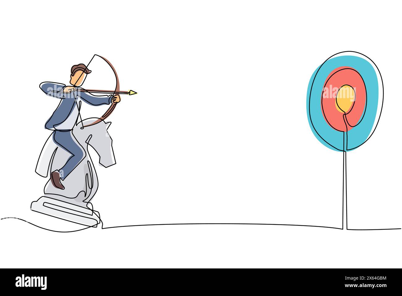 Continuous one line drawing businessman holding archery aiming target ...