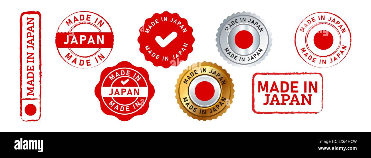 made in japan rectangle circle stamp and seal badge label sticker sign for country product manufactured Stock Vector