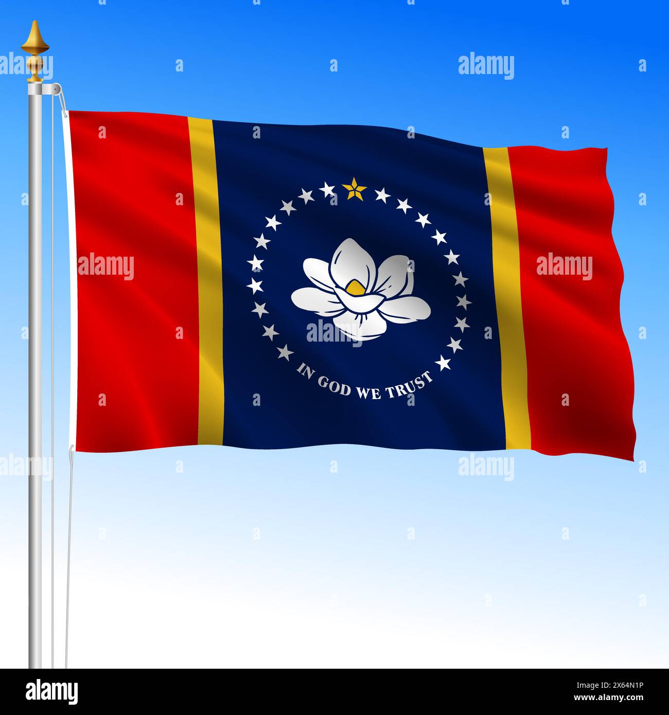 Mississippi, new federal state waving flag, 2020, United States, vector illustration Stock Vector