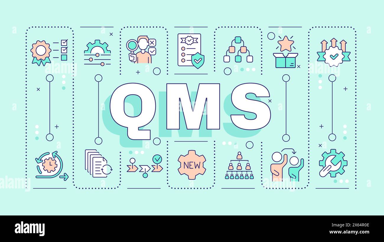 QMS turquoise word concept Stock Vector