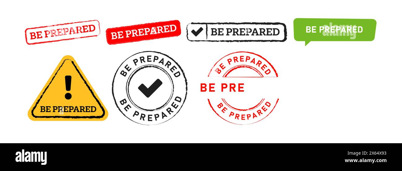 be prepared rectangle triangle circle stamp and speech bubble sign for preparation Stock Vector