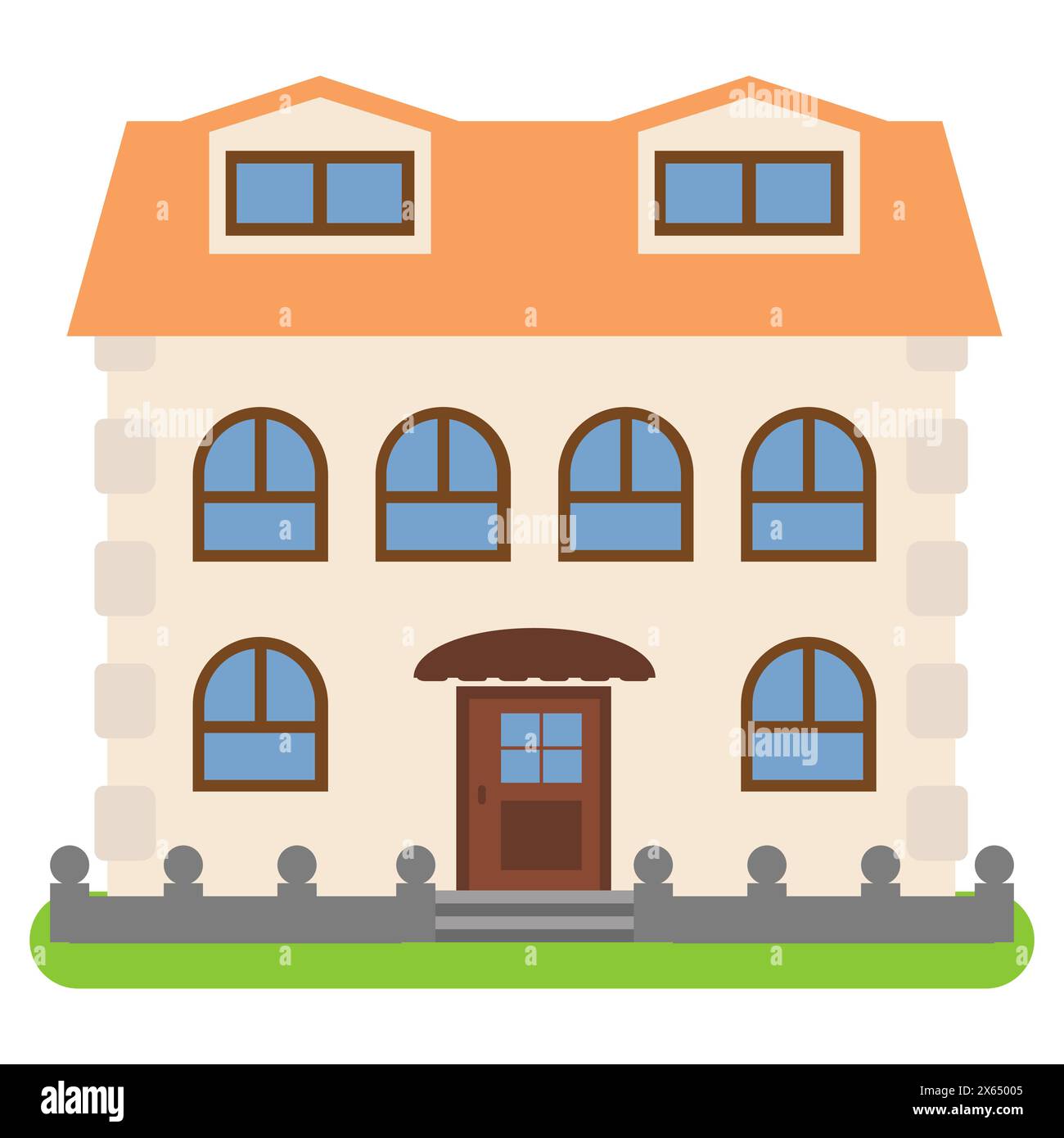 Private house with a orange roof on a white background. Vector illustration. Stock Vector