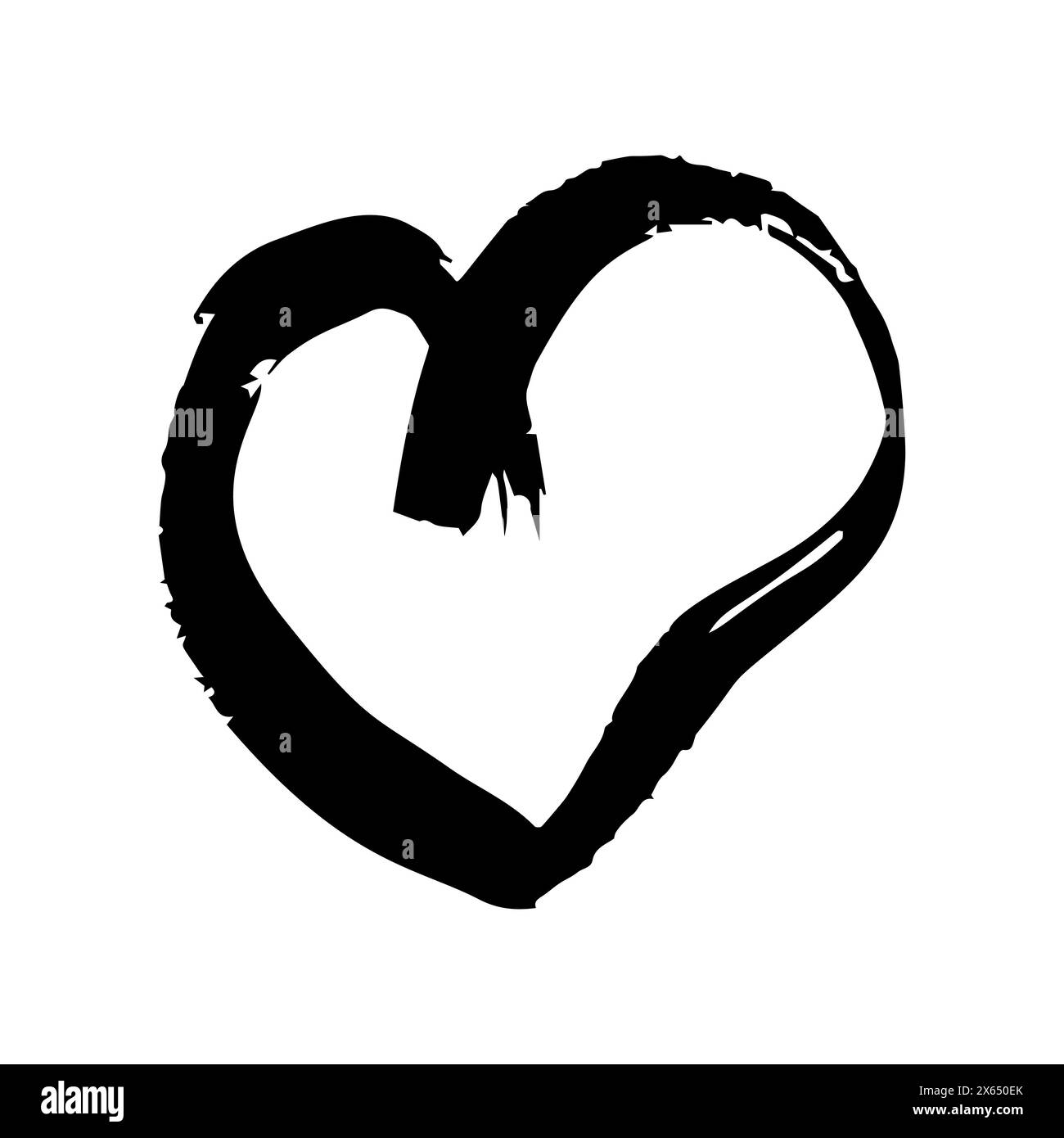 Hand drawn brush hearts. Grunge black doodle heart on white background ...