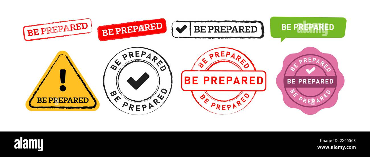 be prepared rectangle triangle circle stamp and speech bubble sign for preparation Stock Vector