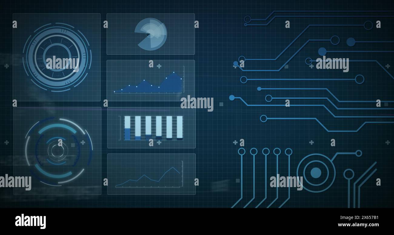 Image of data processing over dark background Stock Photo