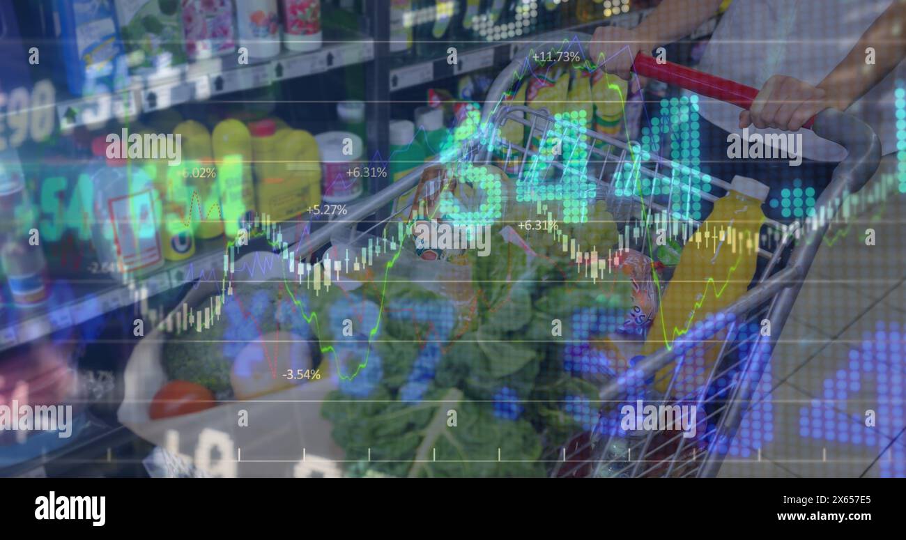 Image of financial data processing over warehouse Stock Photo