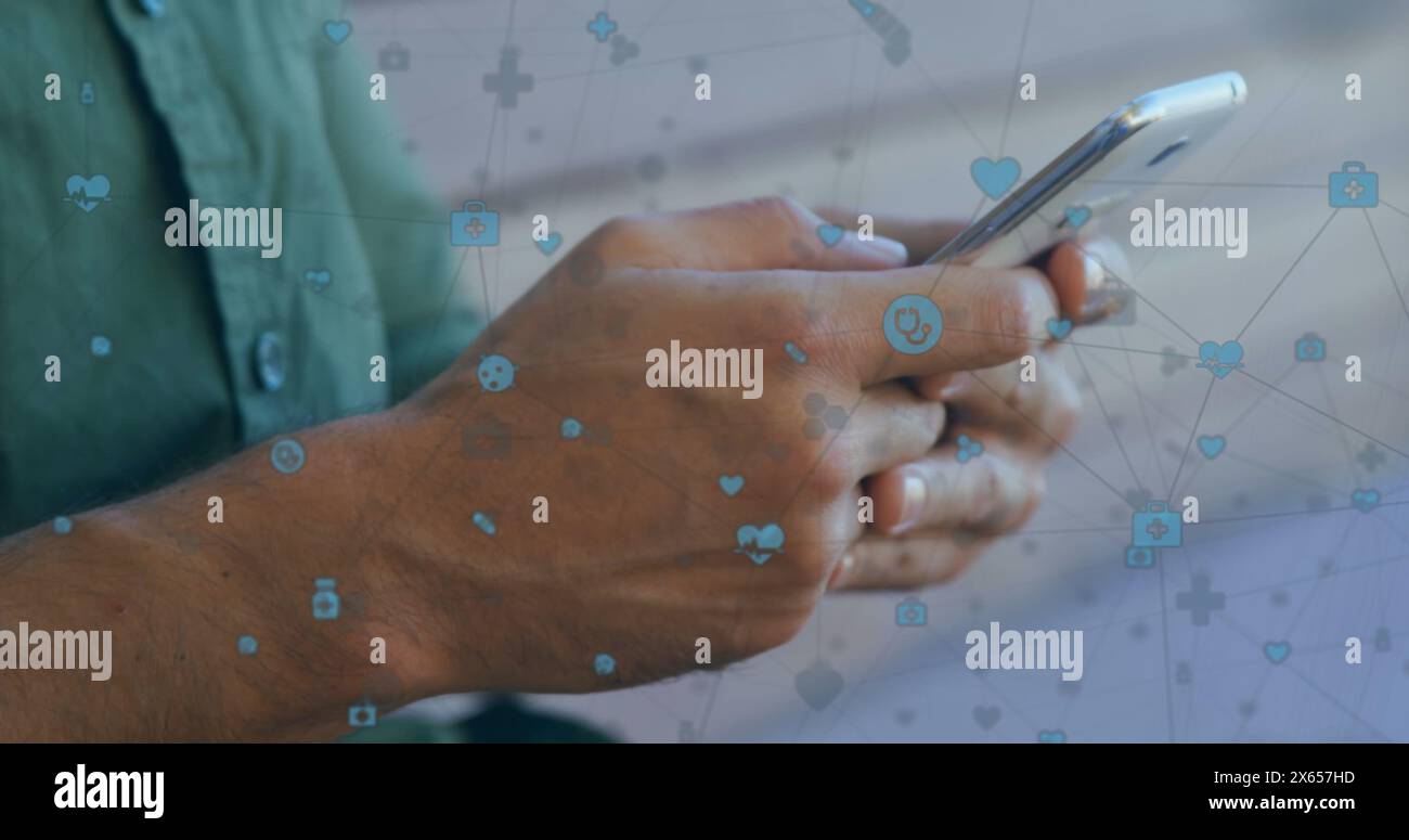 Network connection icons against man hi-res stock photography and ...
