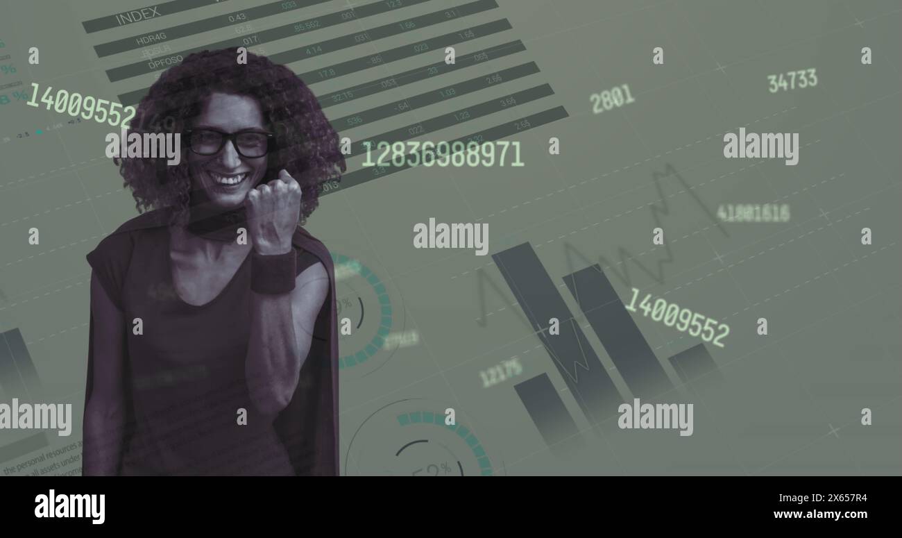 Image of data processing over biracial woman Stock Photo