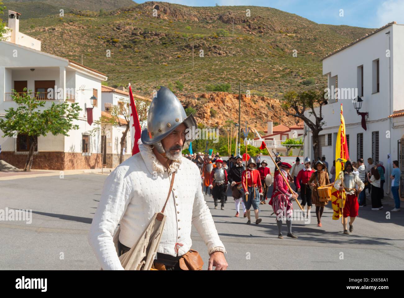 PADULES, SPAIN - 11 MAY 2024 Reenactment of historical facts regarding the recreation of the Peace of Alpujarras from 1570 by the inhabitants of the t Stock Photo