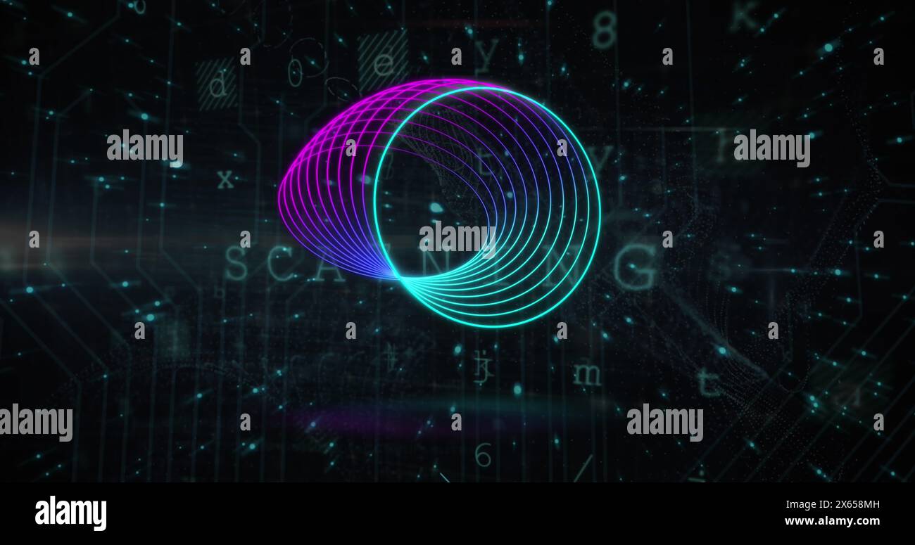 Image of data processing over circles Stock Photo