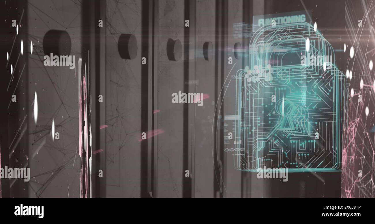 Image of data processing over padlock Stock Photo