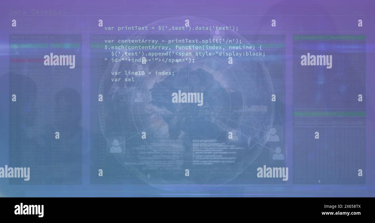 Image of globe, statistics and data processing Stock Photo