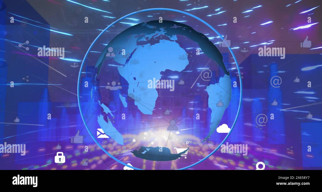 Image of data processing over globe Stock Photo