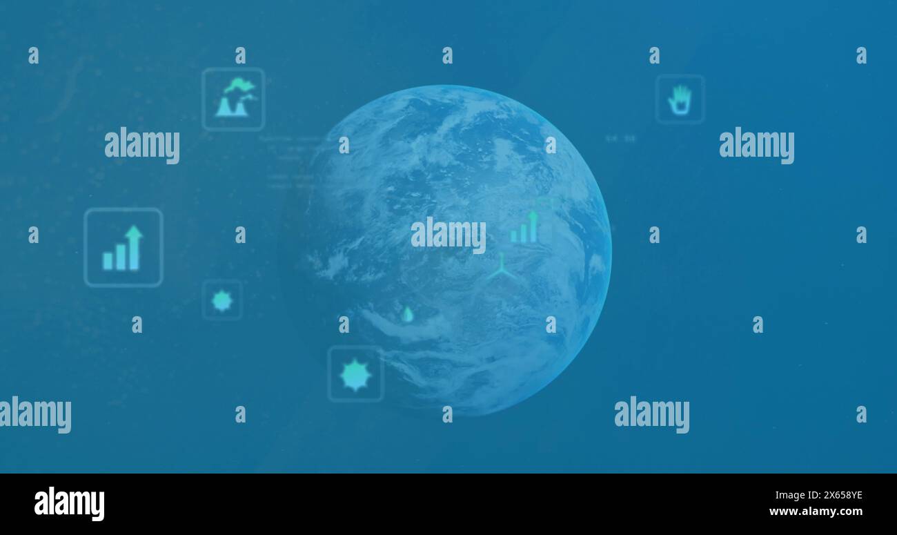 The image is an image of data processing over a globe Stock Photo