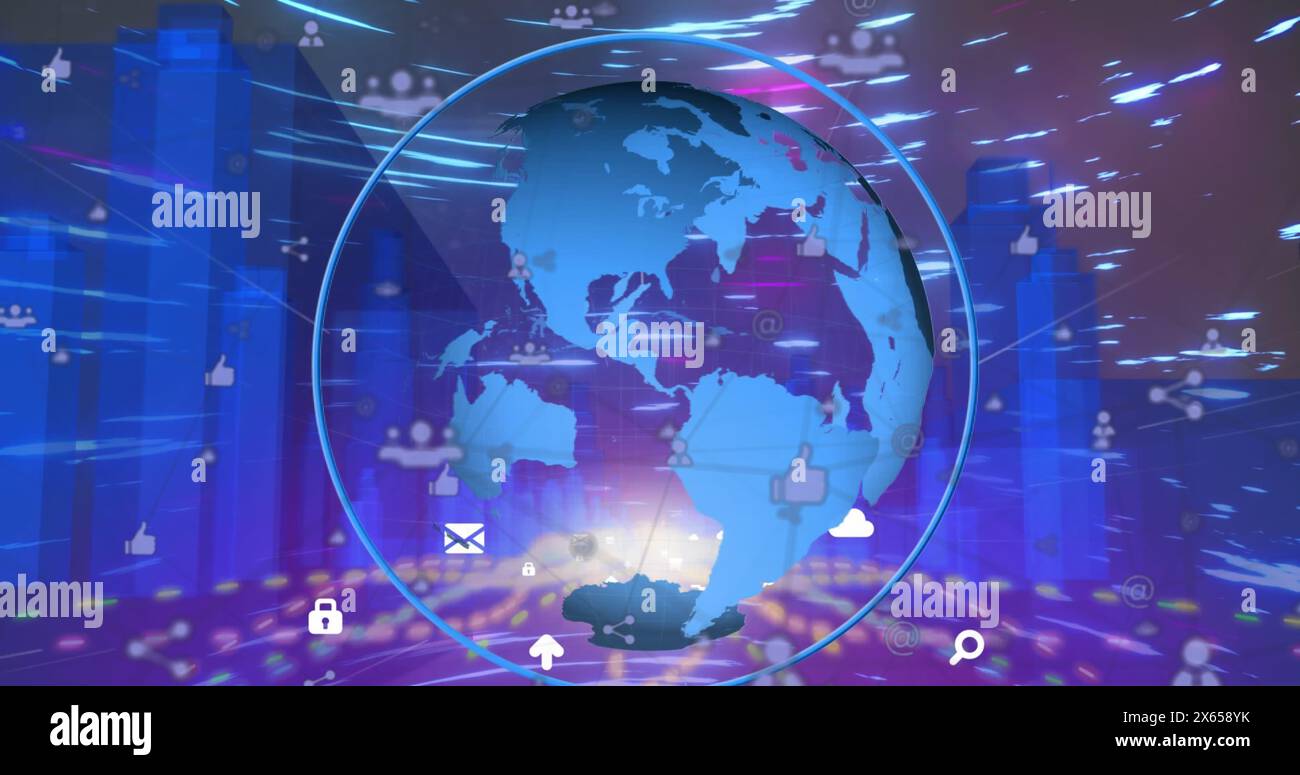 Image of data processing over globe Stock Photo