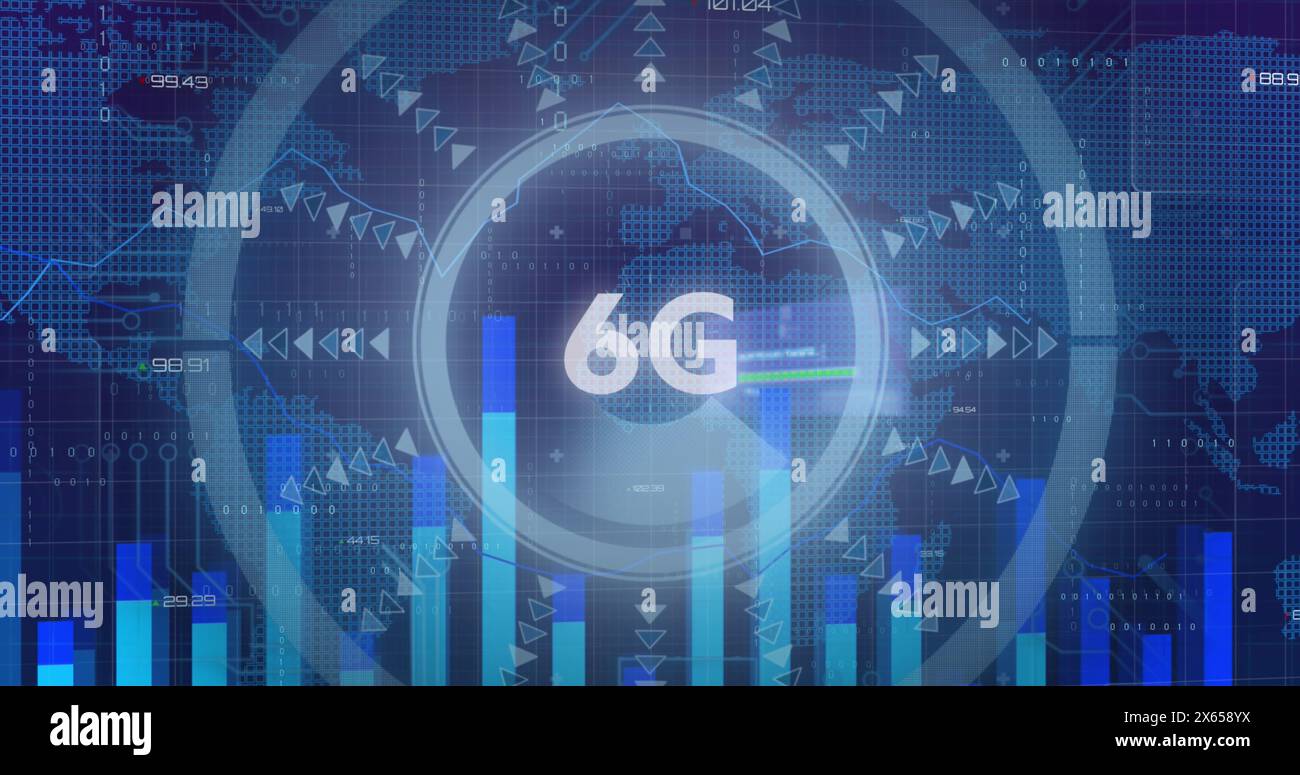 Image of data processing over 6g text Stock Photo
