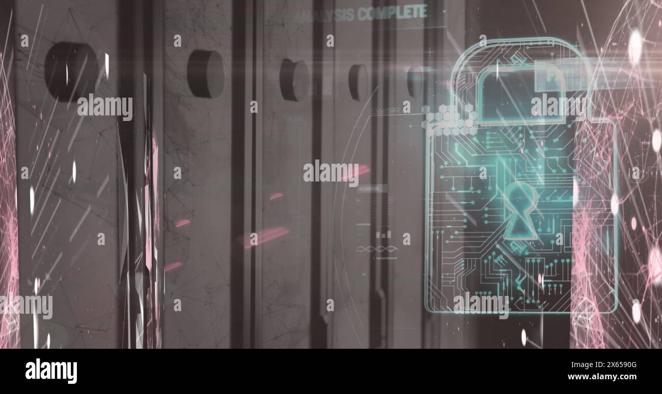 Image of data processing over padlock Stock Photo