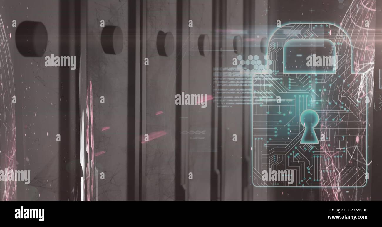 Image of data processing over padlock Stock Photo