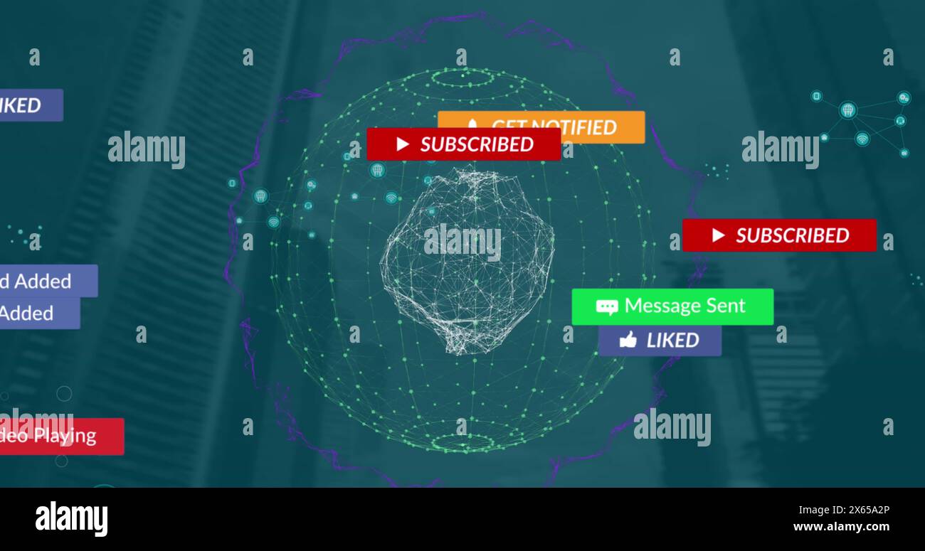 Image of notification bars and dots forming globes over low angle view ...