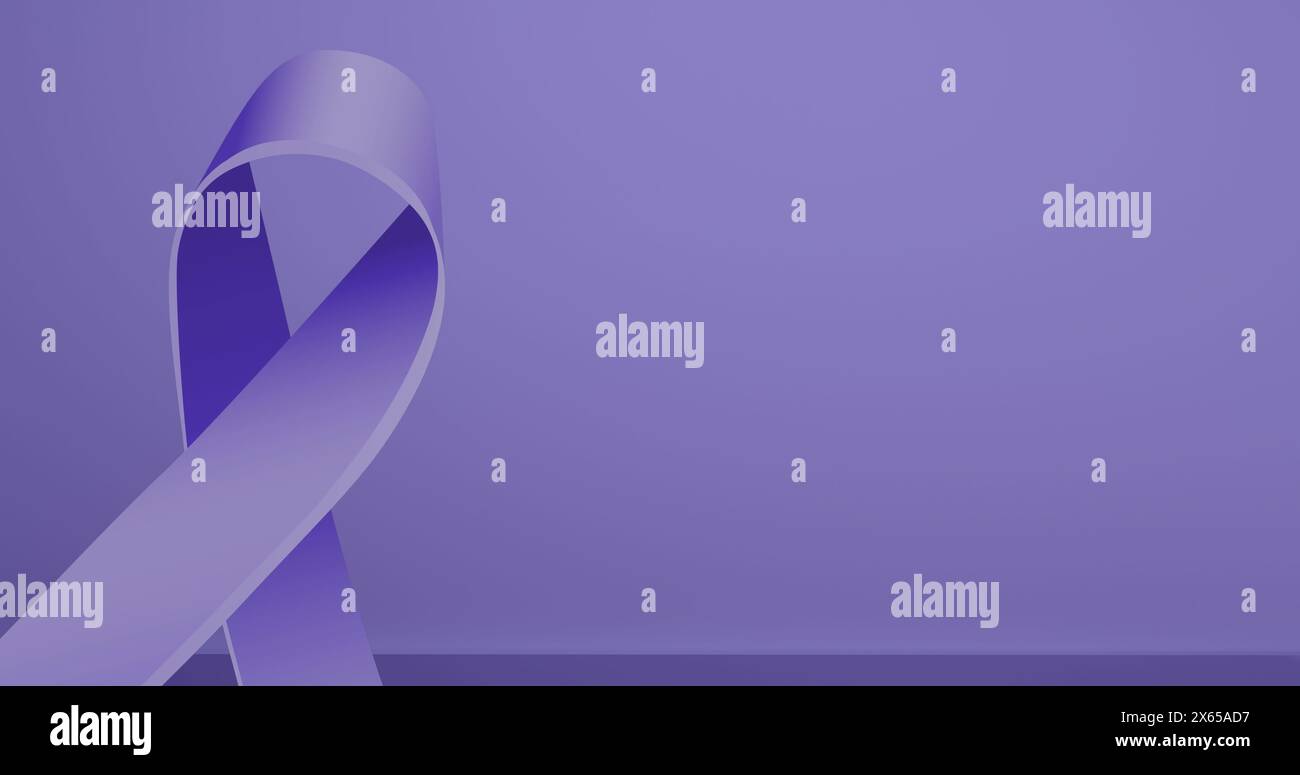 Image of purple ribbon symbol over pale purple background Stock Photo