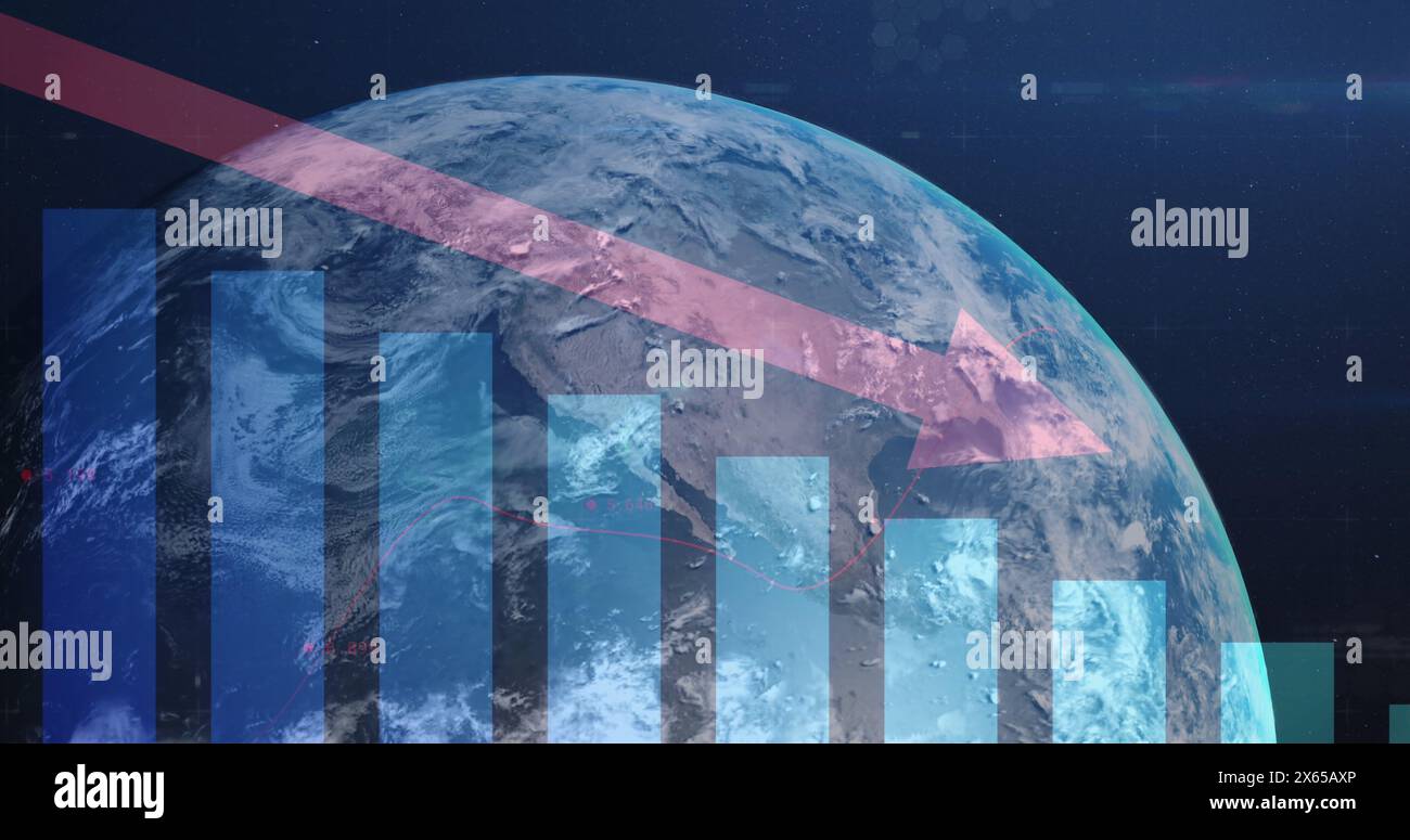 Image of financial data processing over globe Stock Photo
