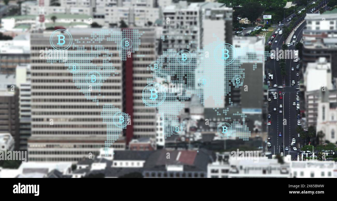 Image of digital interface over cityscape Stock Photo