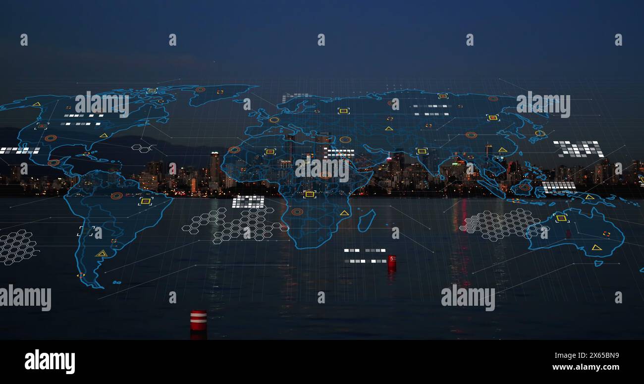Image of digital interface over cityscape Stock Photo