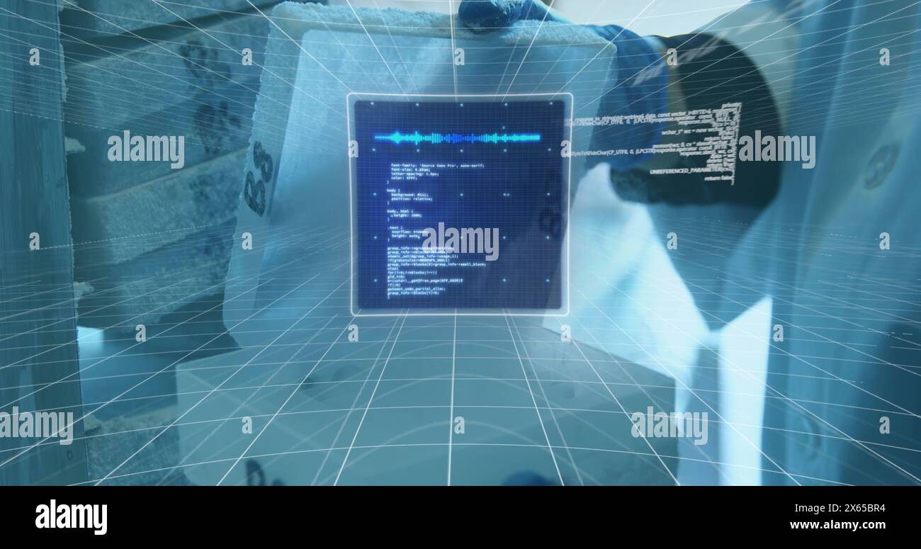 Image of digital interface over laboratory Stock Photo