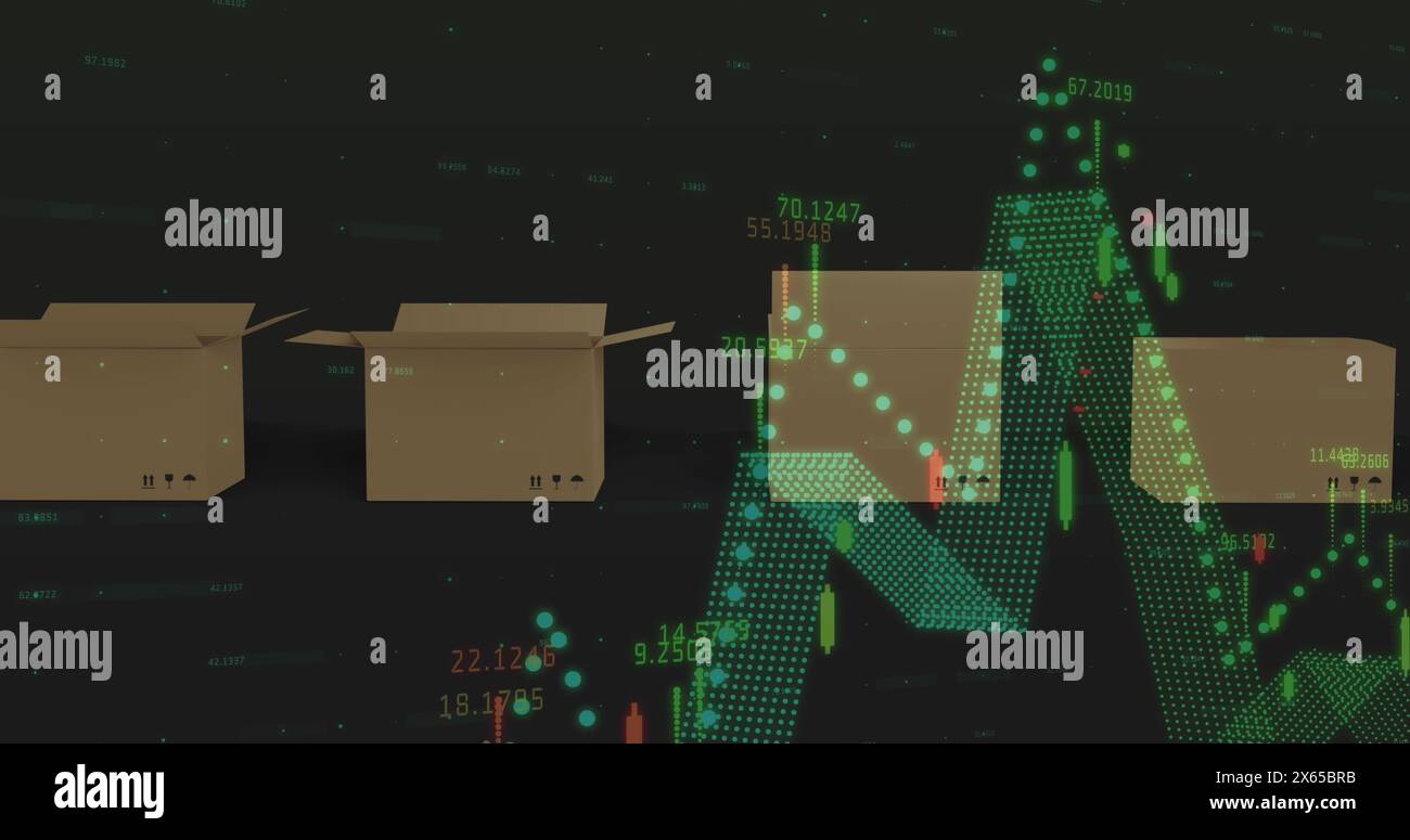 Image of financial data processing over boxes Stock Photo