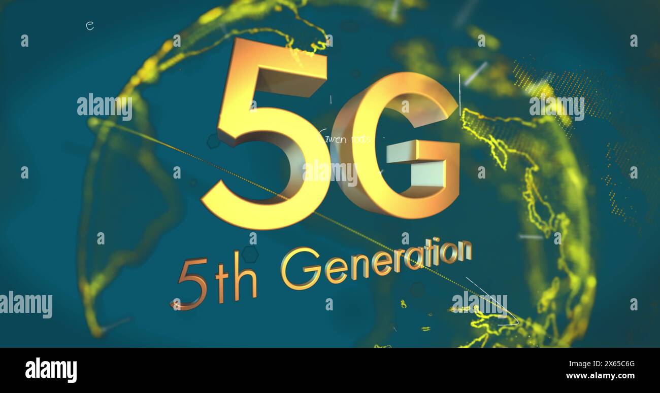 Image of mathematical equations and 5g text with data processing Stock Photo