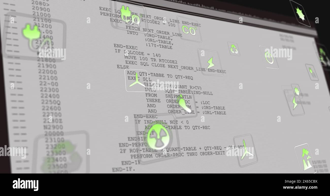 Image of multiple digital icons over data processing on computer screen Stock Photo