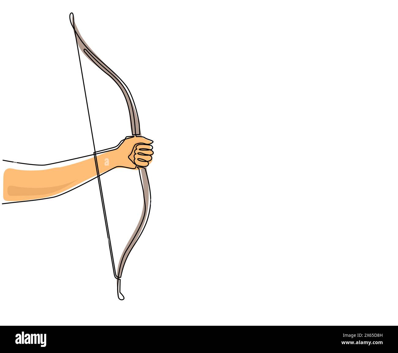 Single continuous line drawing hand holding wooden bow symbol