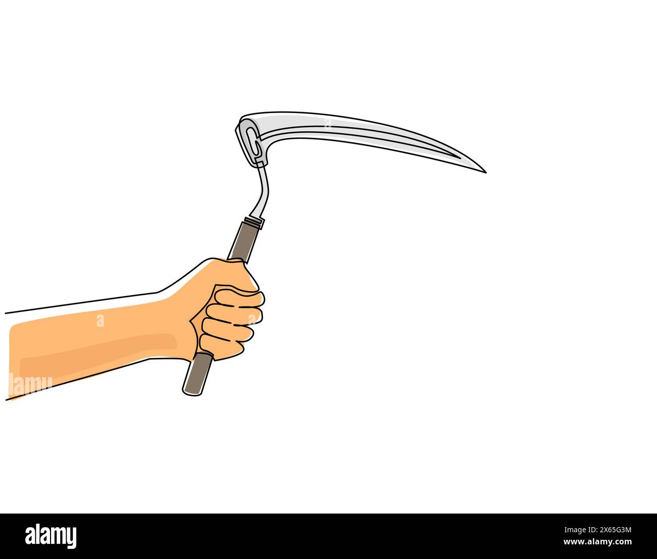 Continuous one line drawing hand holding farm scythe. Scythe ...