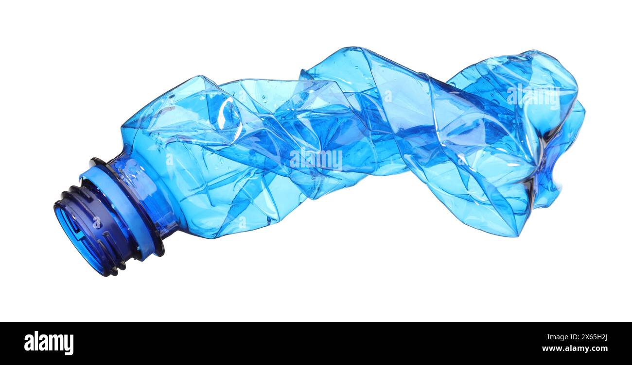 Crumpled disposable plastic bottle isolated on white Stock Photo - Alamy