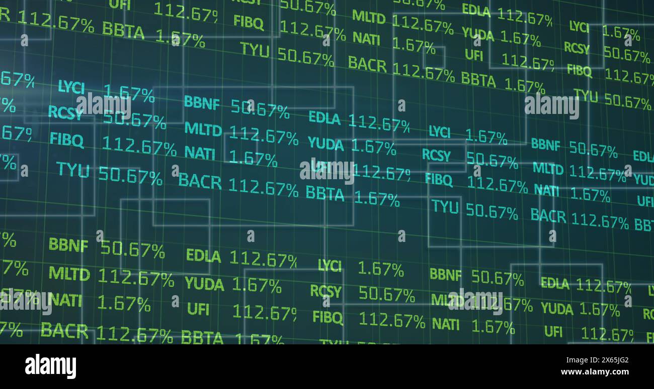 Image of statistics and data processing on blue background Stock Photo