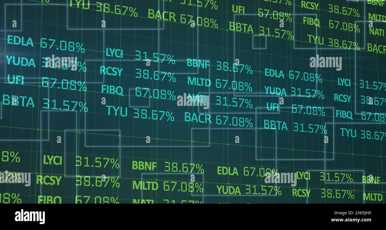 Image of statistics and data processing on blue background Stock Photo