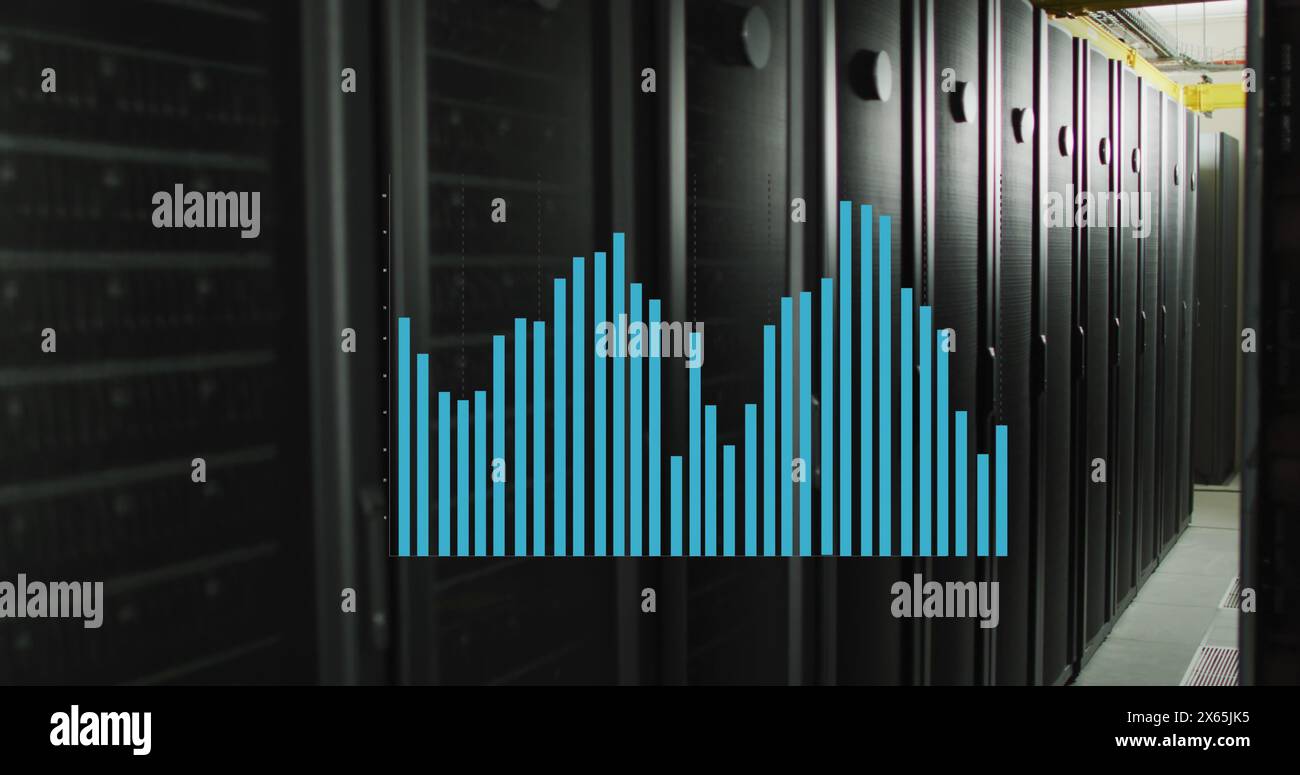Data processing on a blue graph over computer server room Stock Photo ...